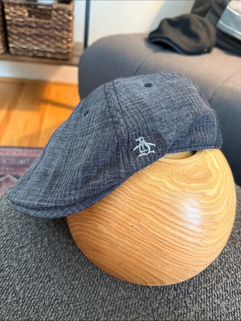 Penguin Charcoal Heather Flat Cap with Embroidered Logo